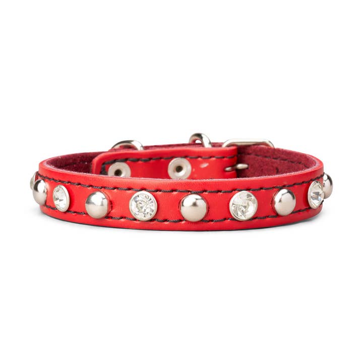5/8 Inch Leather Collar With Clear Rhinestones And Studs for wholesale by TOP DOG BRAND INC