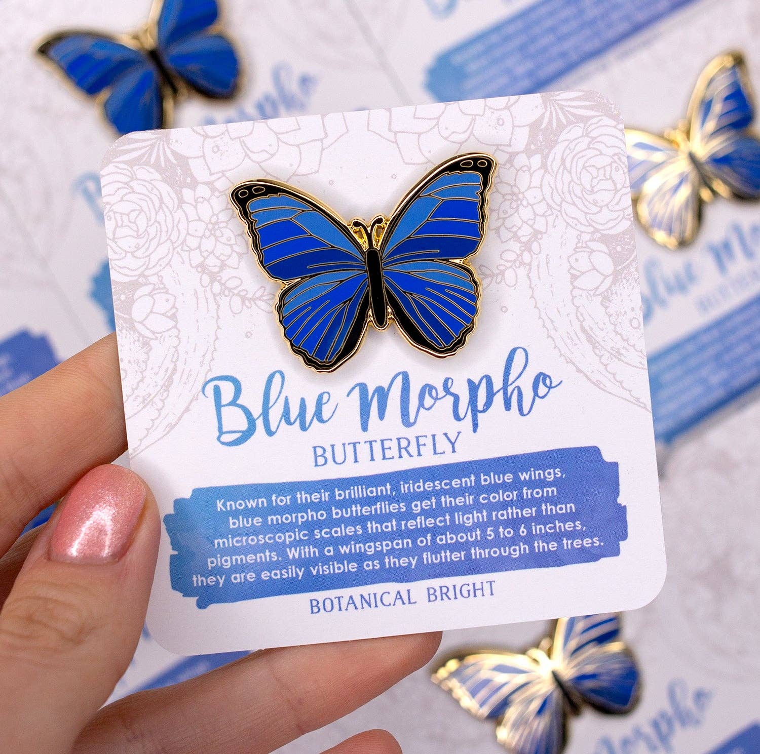 Botanical Bright – Engroshandel Reversnål/knap – Blå Morpho Sommerfugl Emalje Pin1