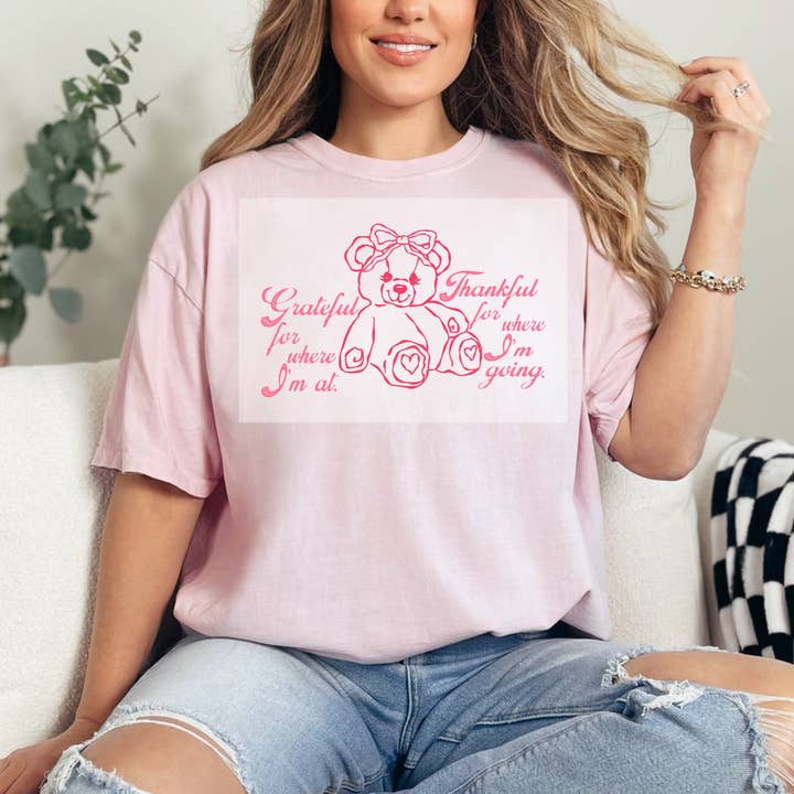 Oso Rosa Agradecido y Agradecido DTF TRANSFER para venta al por mayor de Faith Forward Transfers