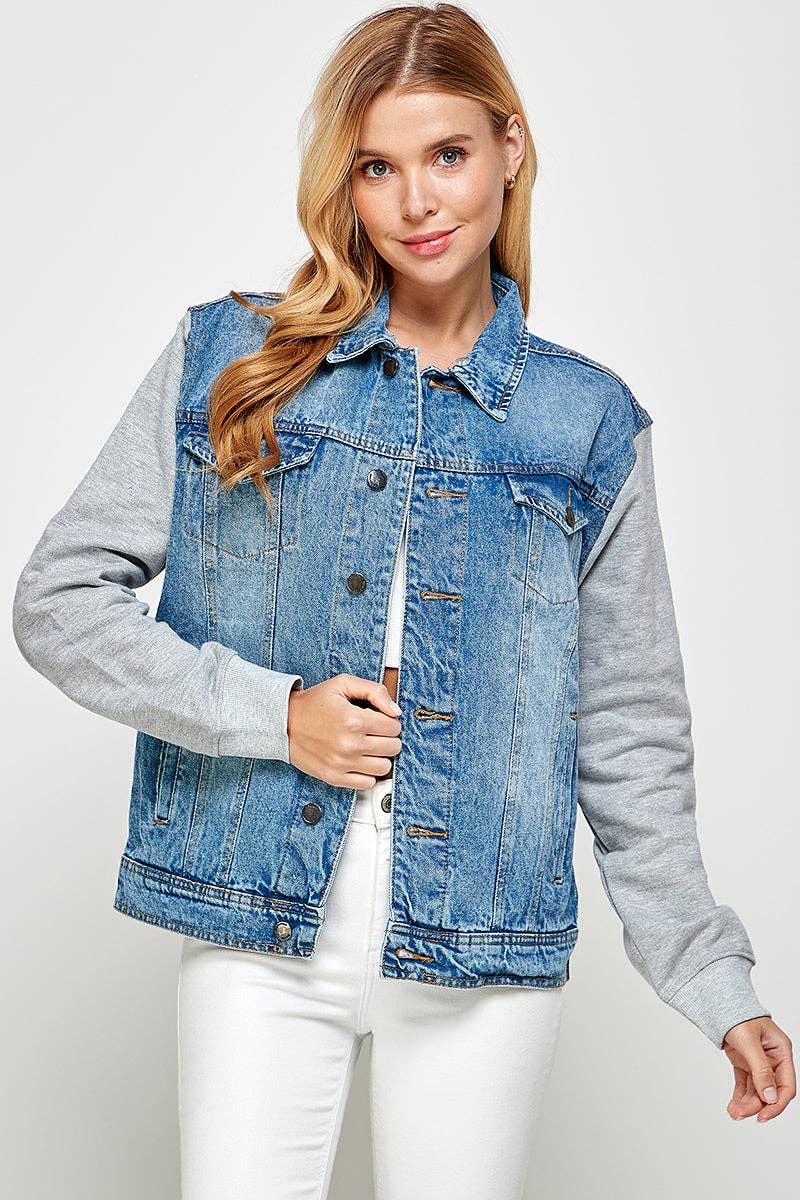 MEDIUM WASH Women's  Denim Hoodie Jacket (OPEN) for wholesale on Faire7