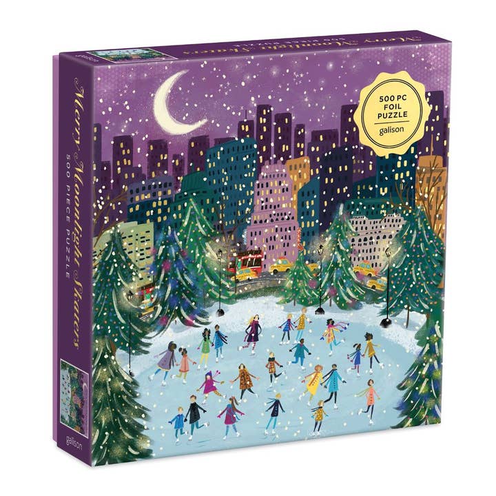 Chronicle Books - Wholesale Puzzle - Adult - Merry Moonlight Skaters 500 Piece Foil Puzzle