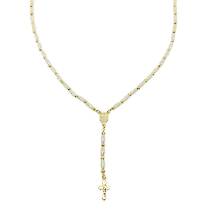 GoldFi - Wholesale Pendant/Charm Necklace - 18k Gold Filled Pearl Rosary