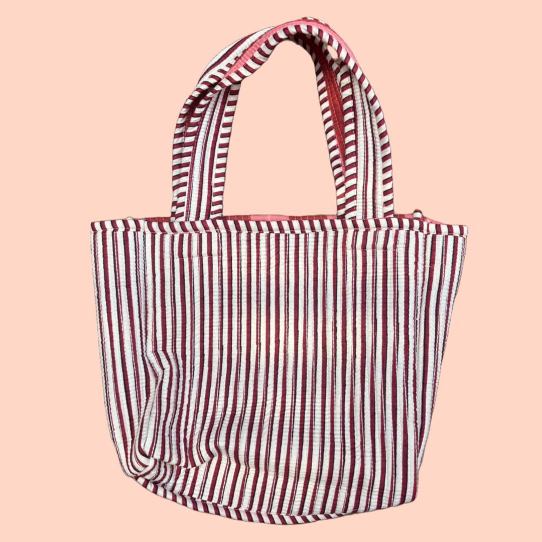 Wild Cactus Co. - Wholesale Tote Bag - Women's - THE MINI TOTE [ BURGUNDY PINK STRIPPY]1
