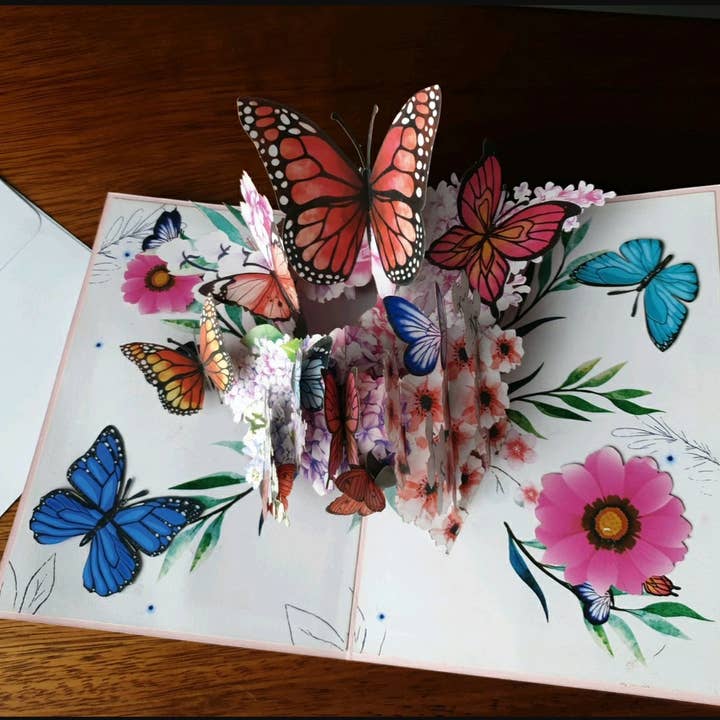 Papier Paradies - Wholesale Everyday Greeting Card - 3D Pop Up Card Butterflies on Flowers Extra1