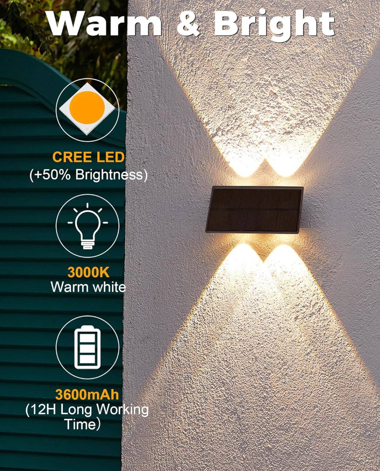 OutdoorSolarOutlet - Wholesale Outdoor/Lawn Light - 2 Pack Solar Wall Lights Outdoor Waterproof Led Up and Down Wall Lights,Solar Outdoor Lights Wall Sconce Exterior Lighting1
