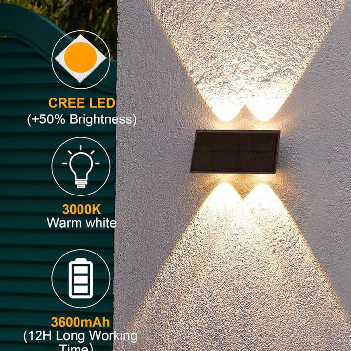 OutdoorSolarOutlet - Wholesale Outdoor/Lawn Light - 2 Pack Solar Wall Lights Outdoor Waterproof Led Up and Down Wall Lights,Solar Outdoor Lights Wall Sconce Exterior Lighting1