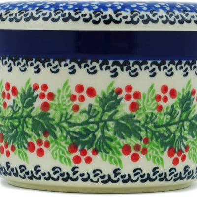 Polmedia Polish Pottery - Wholesale Butter Dish - French Butter Dish 4" Blooming Rowan Theme
