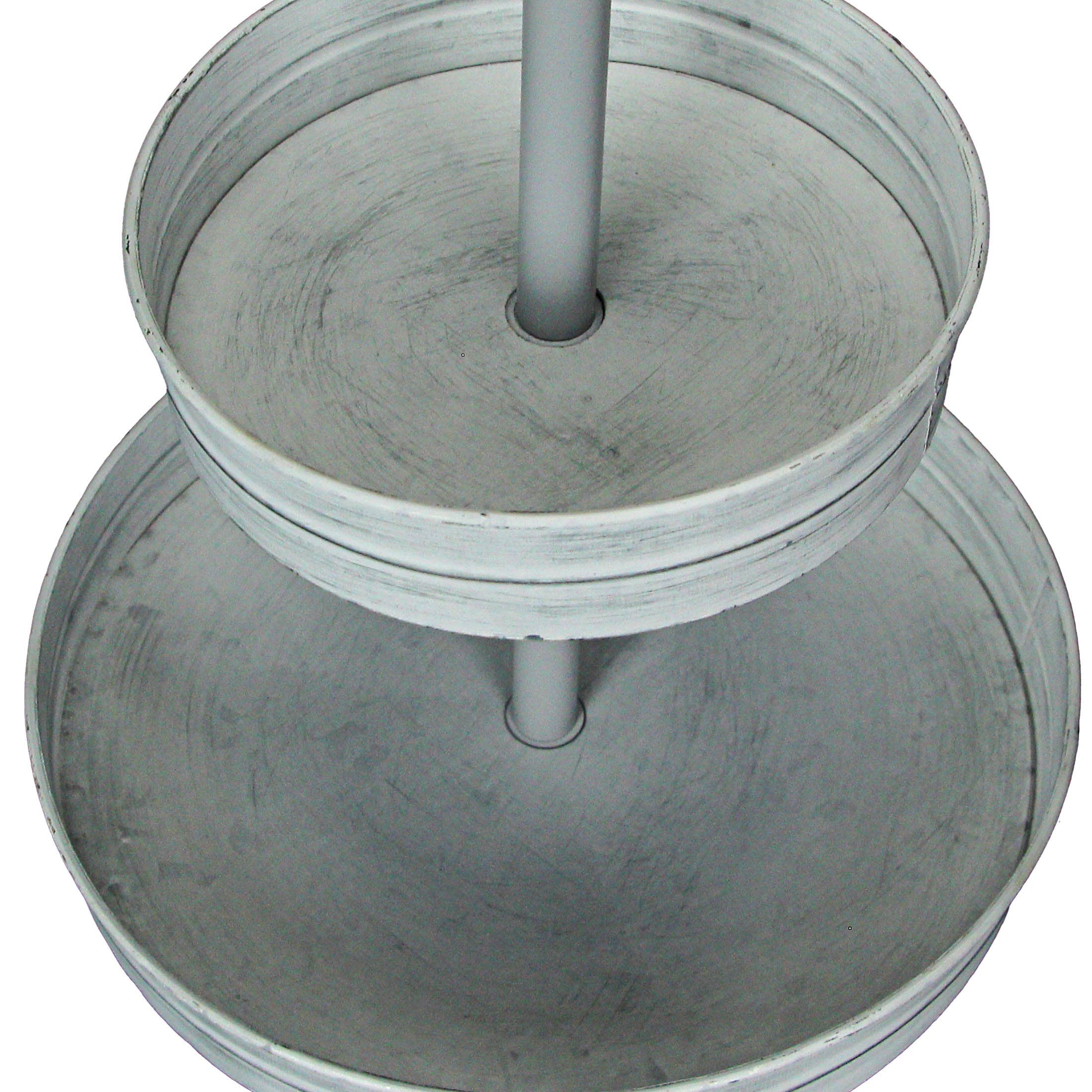 Zeckos - Wholesale Serving Tray - Distressed White Metal Round 2 Tier Farmhouse Serving Stand9