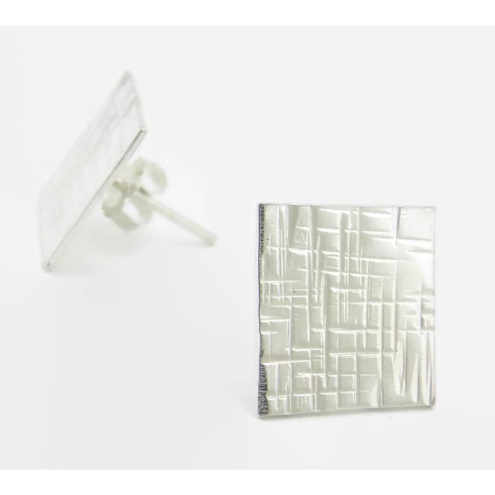 Silver Square Earrings- Linen Square for wholesale by The Silversmith Jewelry