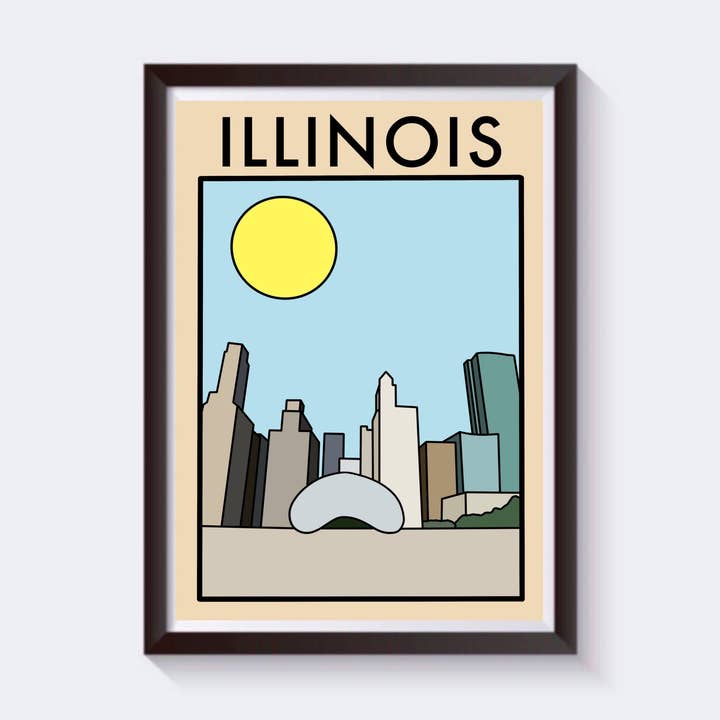 Minimalist Illinois Travel Print - Available in 6 sizes for wholesale by 2 Sisters
