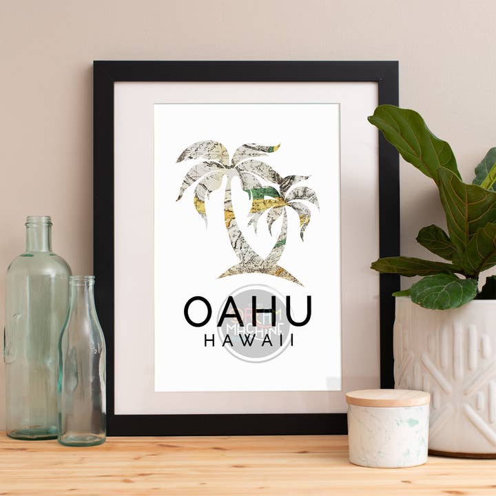 Impresión de Oahu, horizonte de Oahu, arte de Oahu, póster de Oahu, acuarela de Oahu, lámina de arte de Oahu, mapa de Oahu, arte de pared de Oahu, mapa de arte de Hawái Symbol49 para venta al por mayor de DreamMachine Prints