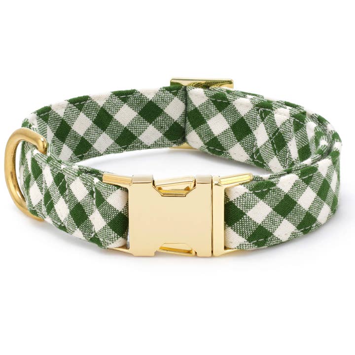 The Foggy Dog - Wholesale Pet Collar - Dog - HTH x TFD Mini Gingham Hunter Green Dog Collar