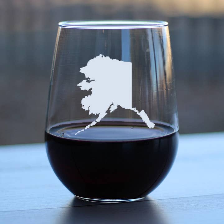 Verre à vin sans pied Alaska Outline - Cadeaux et décorations d'Alaska pour la vente par bevvee