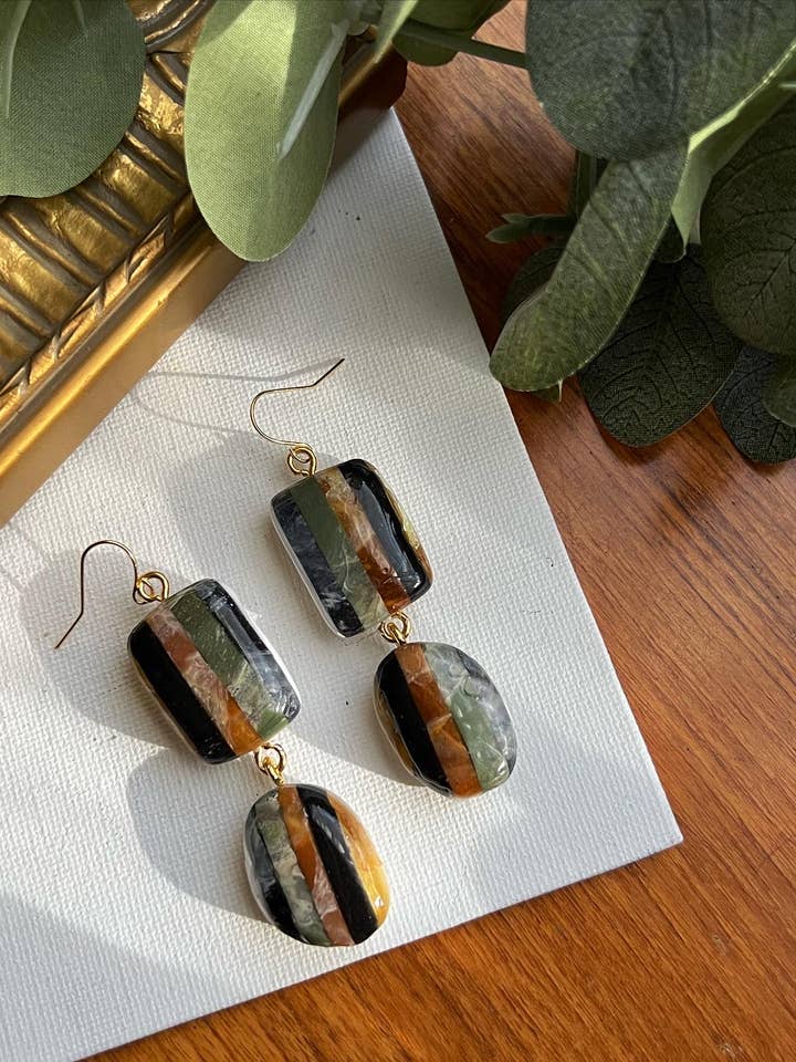 Stribet marmor Polymer ler perle øreringe for engroshandel hos Frida Smallo Designs