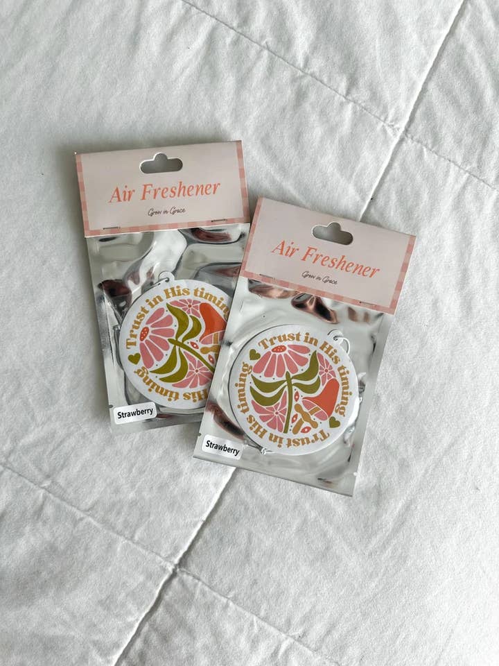 Trust in His timing, Bible verse air freshener for wholesale by Grow in Grace