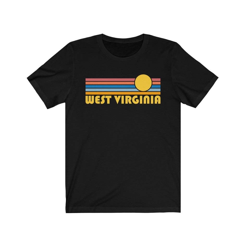 Hey Mountains - Vente T-shirt sérigraphié – unisexe - T-shirt West Virginia - Retro Sunrise pour adulte, unisexe, West Virg5