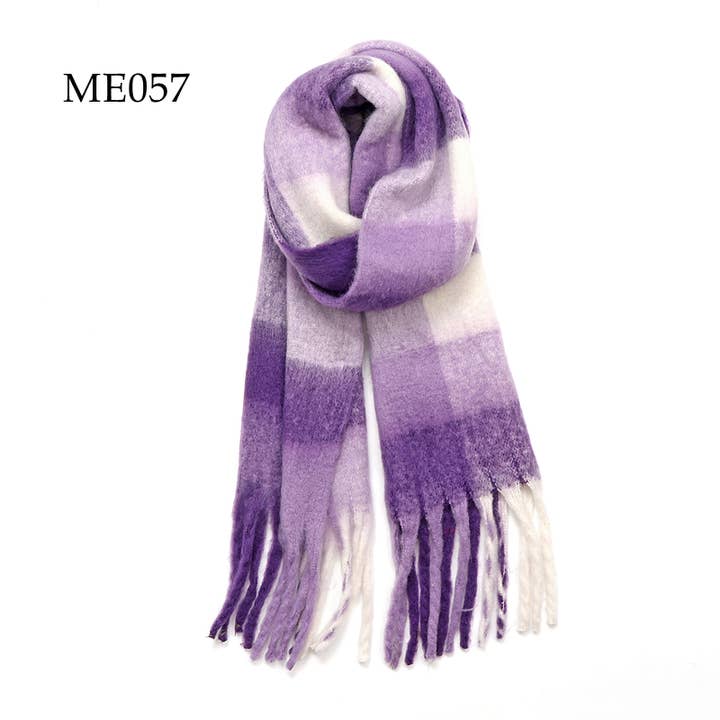 Adorro - Wholesale Scarf - Women's - Soft Chunky Oblong Multi Color Plaid Fleece Scarf (14 colors