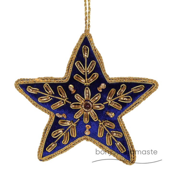 Blue Velvet Star Christmas Ornament for wholesale by Bonjour Namaste