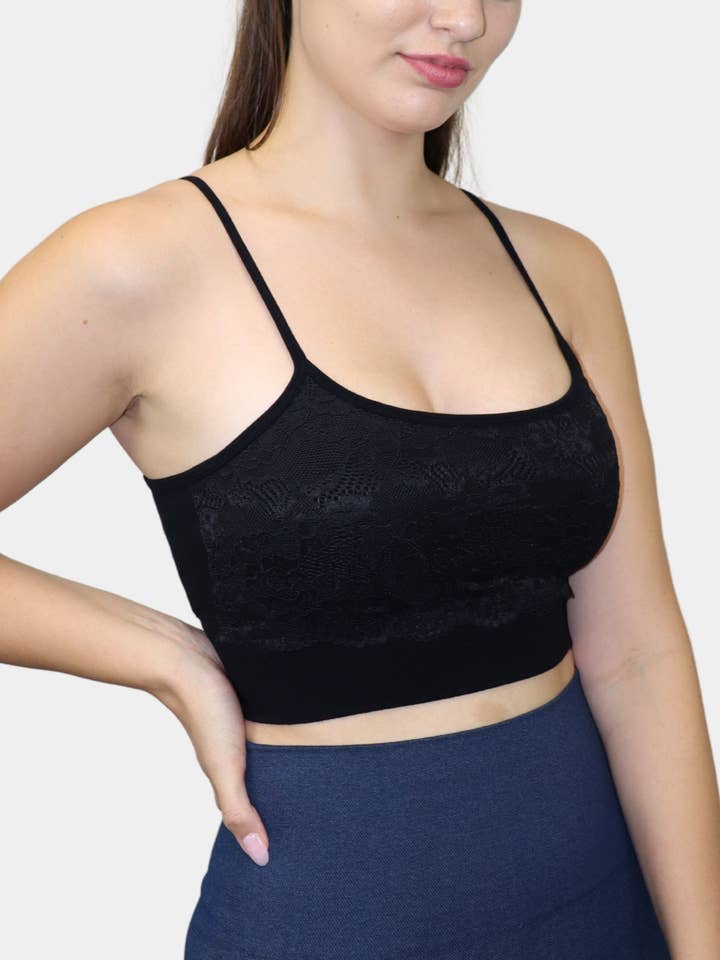 ELIETIAN - Wholesale Bralette - Women's - Spaghetti Strap Bra w/Lace Overlay12