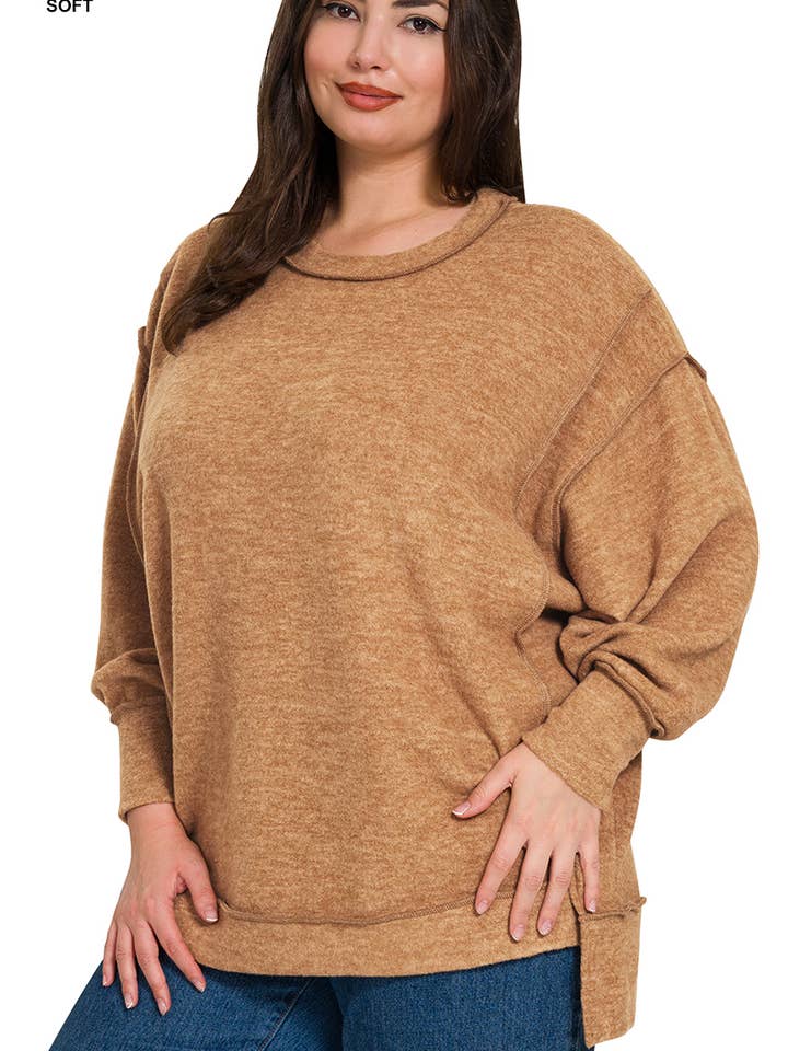 .SI-26469 Brushed Melange Hacci Oversized Exposed Seam Sweate for wholesale by 42POPS