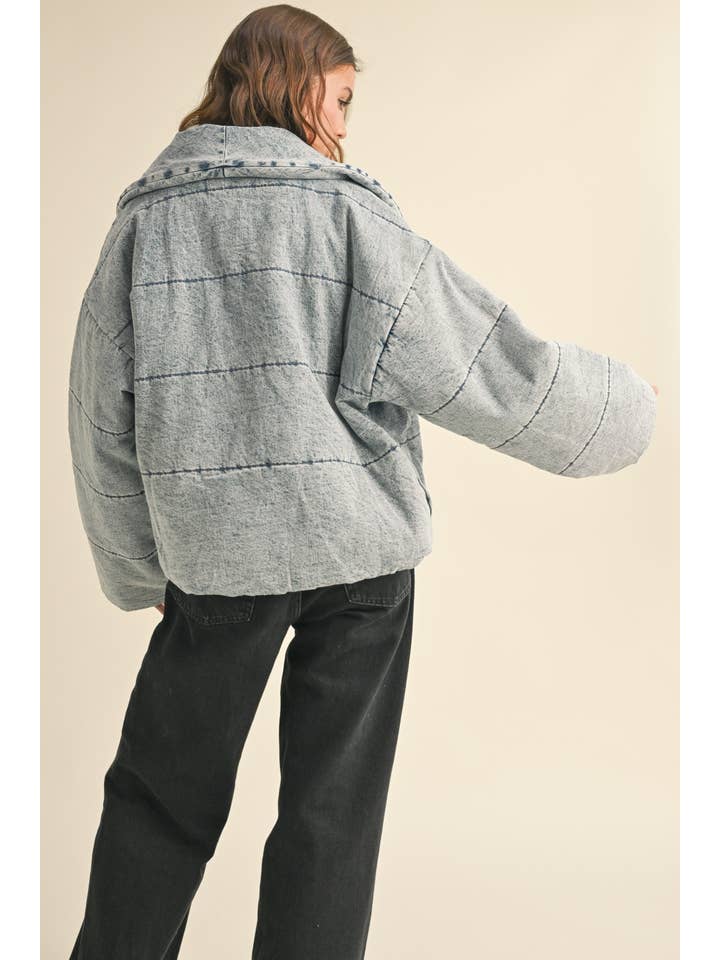 J3762 QUILTED TIE TO CLOSE DENIM JACKET for wholesale on Faire2