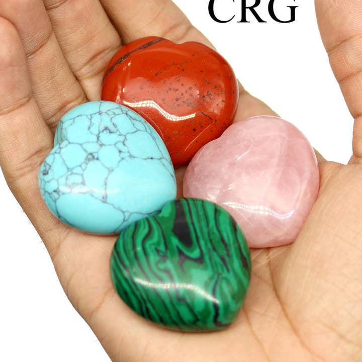 PACK OF 12 - Assorted Gemstone Hearts / 40 mm avg. for wholesale by Crystal River Gems LLC