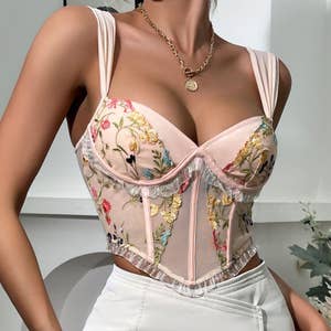 Women's Satin Bustiers Corsets Sexy Push Up Crop Top Sparkly Rhinestone  Strap Tank Tops For Party Streetwear Clubwear, Red-brown