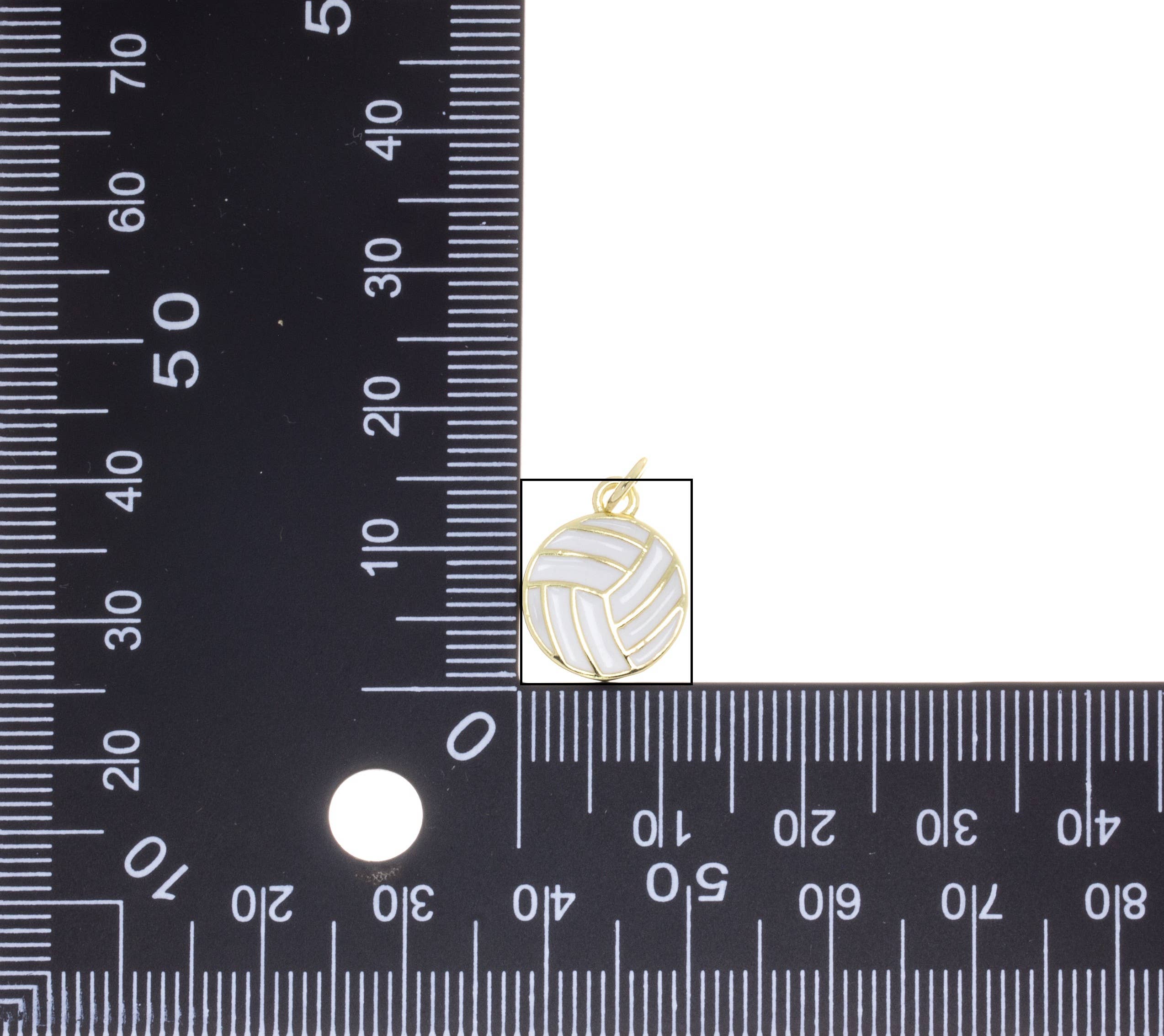Jewel Pledge - Wholesale Individual Charm/Pendant - Gold Volleyball Charm with white enamel for jewelry, CPG28214