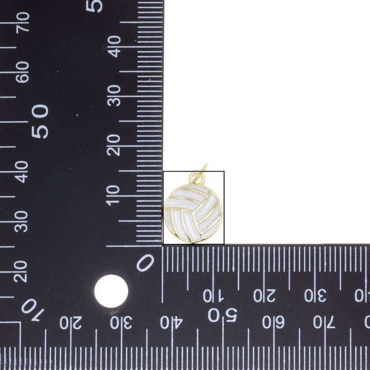 Jewel Pledge - Wholesale Individual Charm/Pendant - Gold Volleyball Charm with white enamel for jewelry, CPG28214