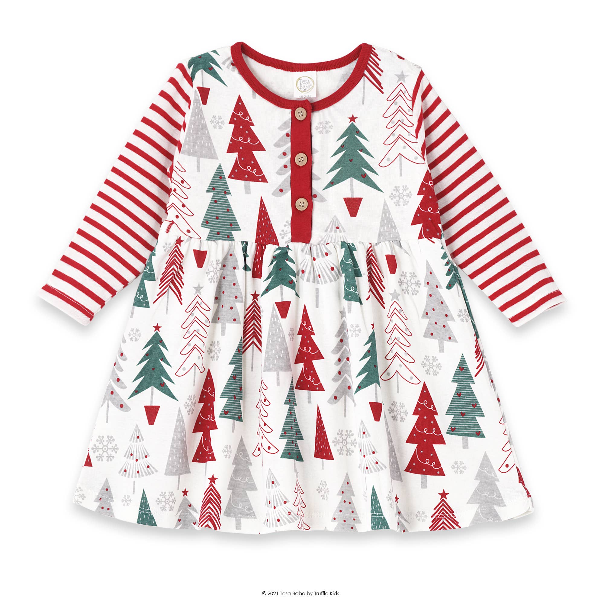 Tesa Babe - Wholesale Dress - Baby - Baby Girl's Christmas Trees Cotton Dress0