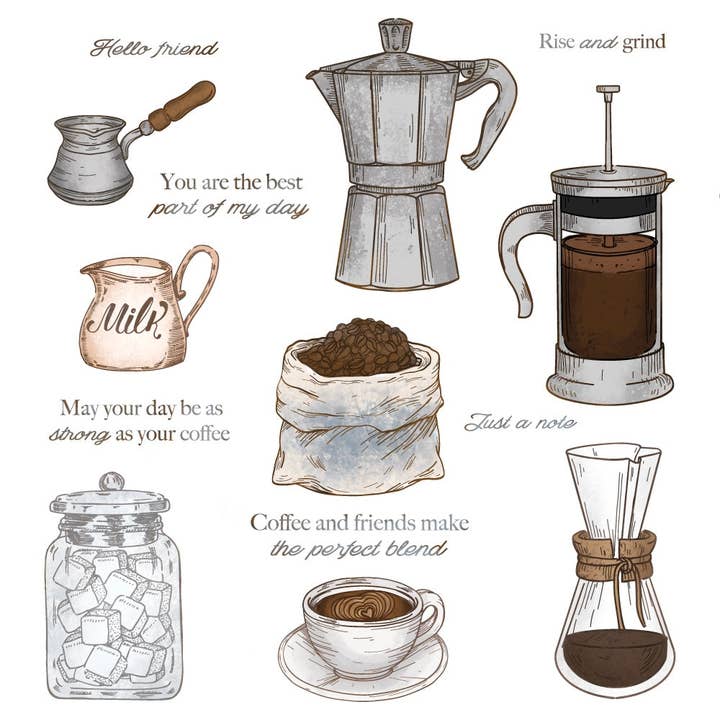 Honey Bee Stamps - Wholesale Rubber/Decorative Stamp - Rise And Grind - 6x8 Rubber Cling Stamp Set