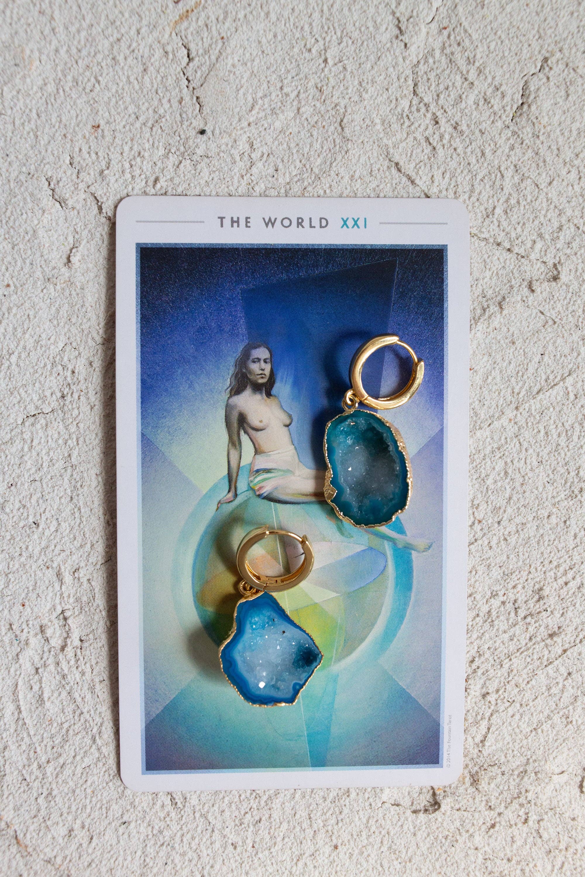 Bohemian and Bouj - Wholesale Huggie Earrings - The World Huggies | 18k Gold-Plated + Geode Earrings10