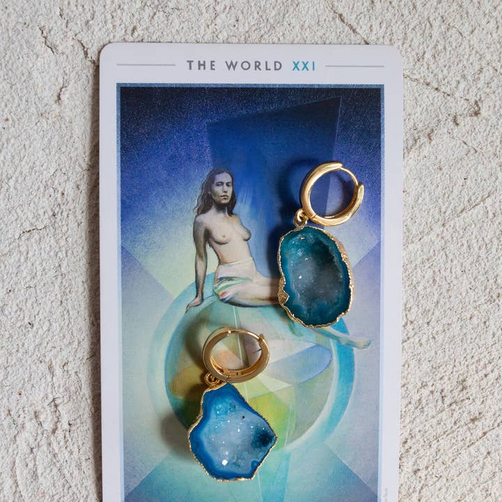 Bohemian and Bouj - Wholesale Huggie Earrings - The World Huggies | 18k Gold-Plated + Geode Earrings10