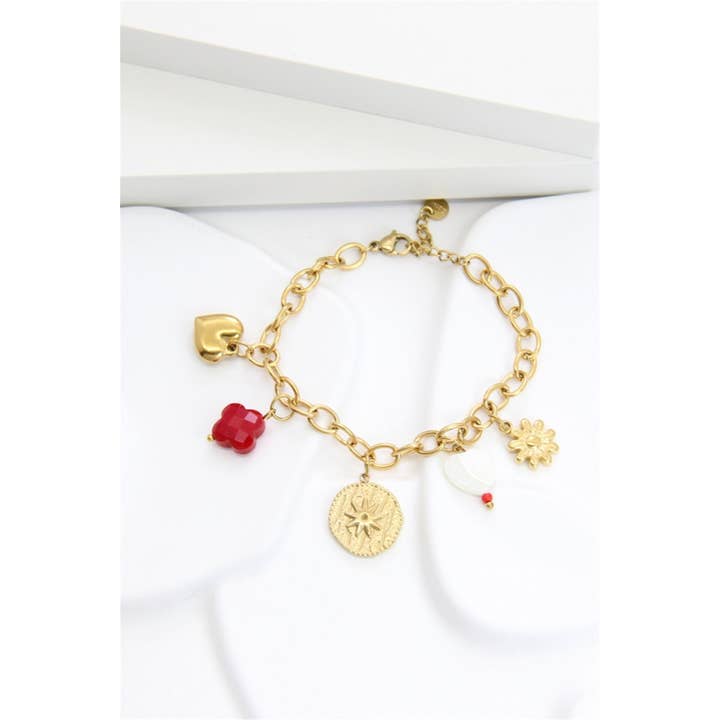 BELLISSIMA BIJOUX - Wholesale Charm/Dangle Bracelet - Stainless Steel Bracelet With Gold Star And Heart Charms1