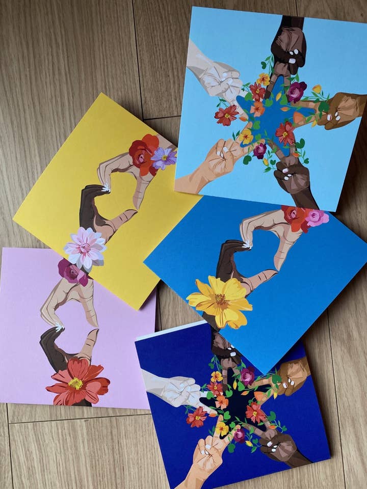 Diverse Heart og Star Hands 5 pakkekort for engroshandel hos LAURA NILES DESIGN