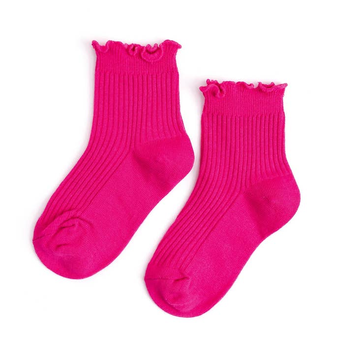 Ribbed Lettuce Trim Midi Socks - Party Pink for wholesale by Little Stocking Co.