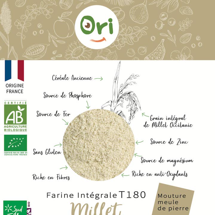 ORI SAS – wholesale Glutenfritt mjöl – Hirs Integral Mjöl (ekologiskt och glutenfritt) - 500g