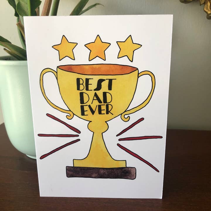 Wild Juniper Art Studio - Wholesale Father's Day Card - Best Dad Ever Trophy Father's Day Card, Best Dad Ever Watercolour Card, Hand painted Father's Day Card, Father's Day Gift, Best Dad Ever5