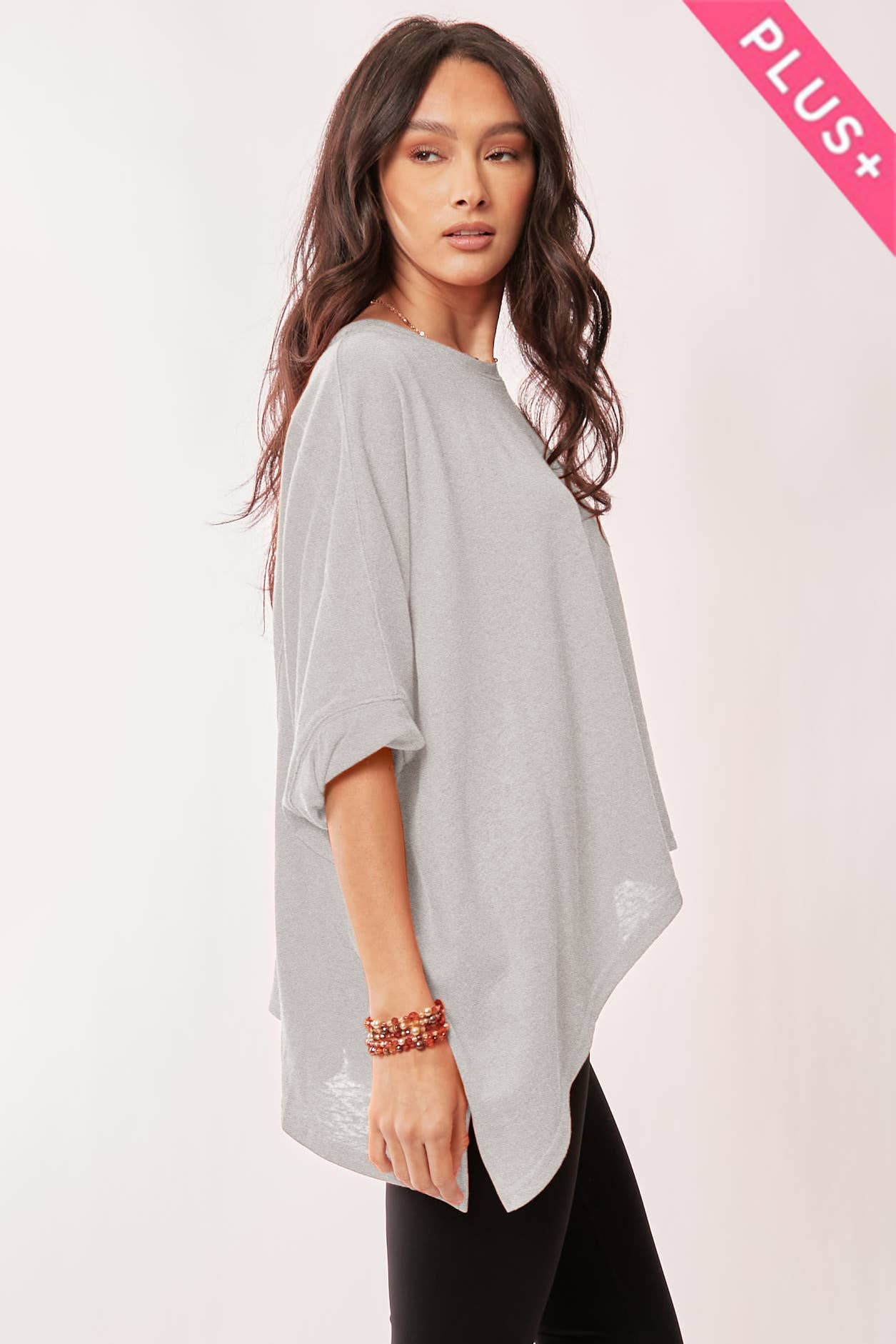 Davi & Dani - Wholesale Lounge Top - Women's - PLUS DROP SHOULDERS BATWING SLEEVE SIDE SLIT TOP9