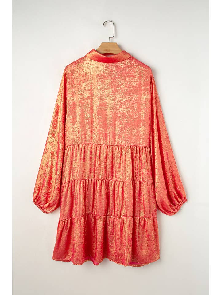 Peach Blossom Plus Size Metallic Balloon Sleeve Mini Dress for wholesale on Faire