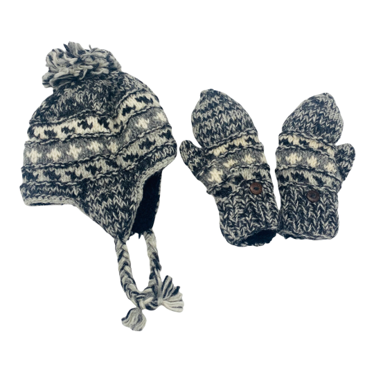 Karma Nepal Crafts - Wholesale Winter Accessory Set - Kids - Hand Knit Winter Kids Hat with Gloves3