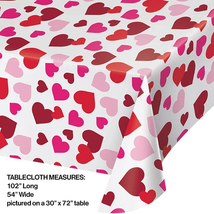 Bulk Party Decor - Wholesale Disposable Table Cover/Runner - Bulk Valentine's Day Hearts Plastic Table Covers (12 per Case)1
