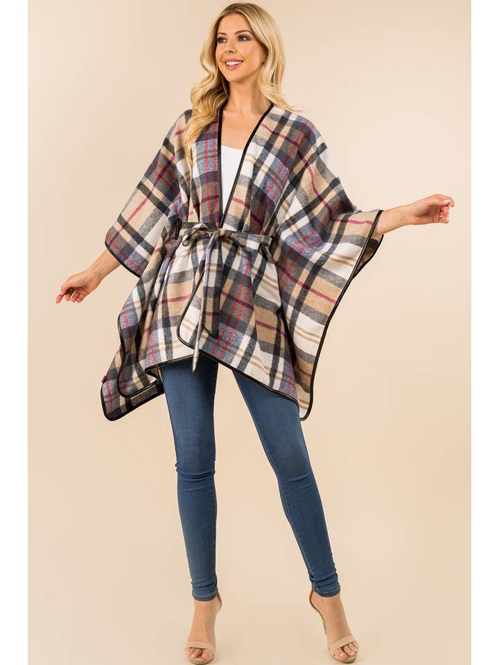 Suzie Q USA - Wholesale Kimono – Women's - Plaid Ruana with Strap1