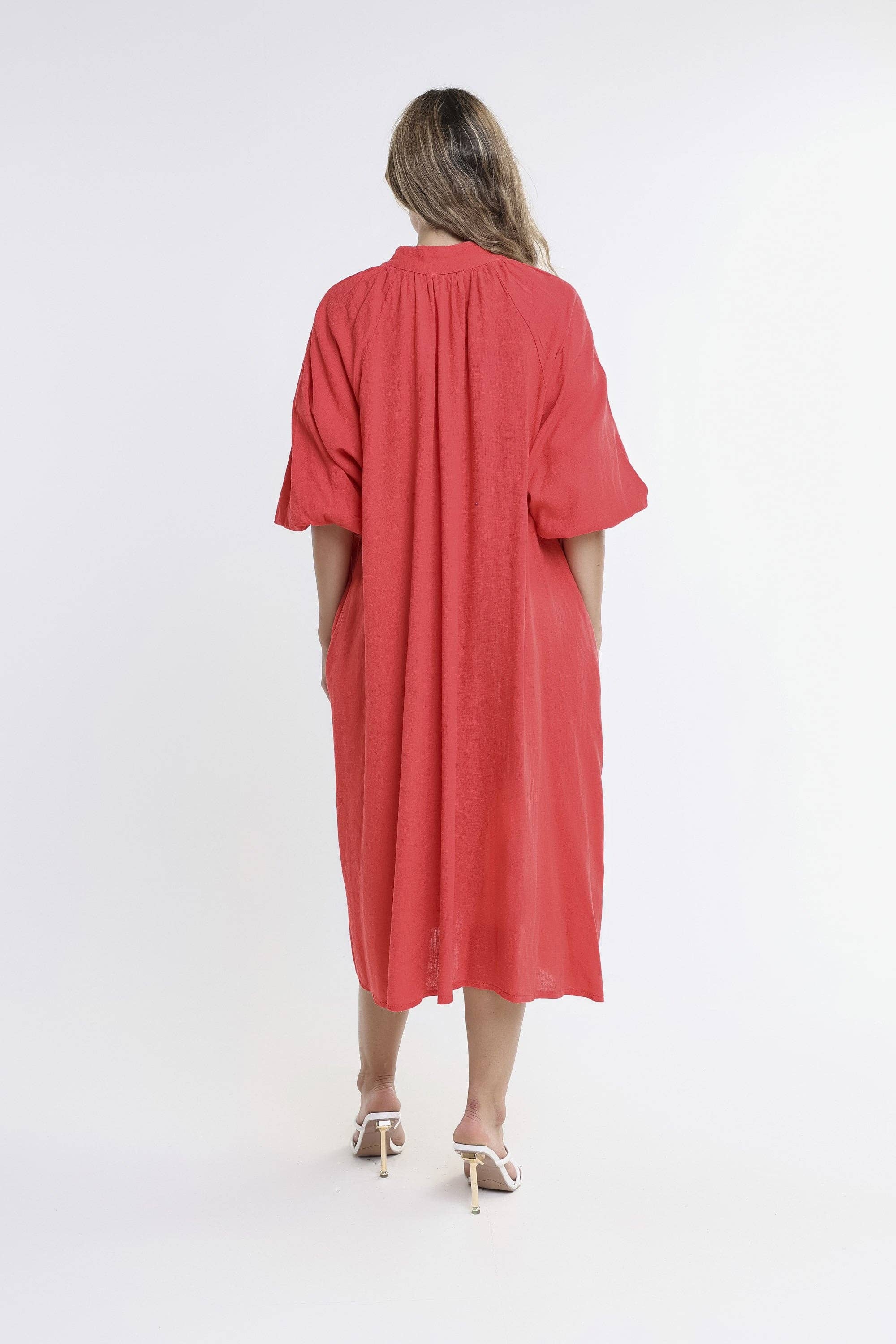 TINA Stephens Italy/Tees By Tina – Großhandel Kleid – Damen – Katrina Blouson-Ärmel Leinenkleid (DLS103)19