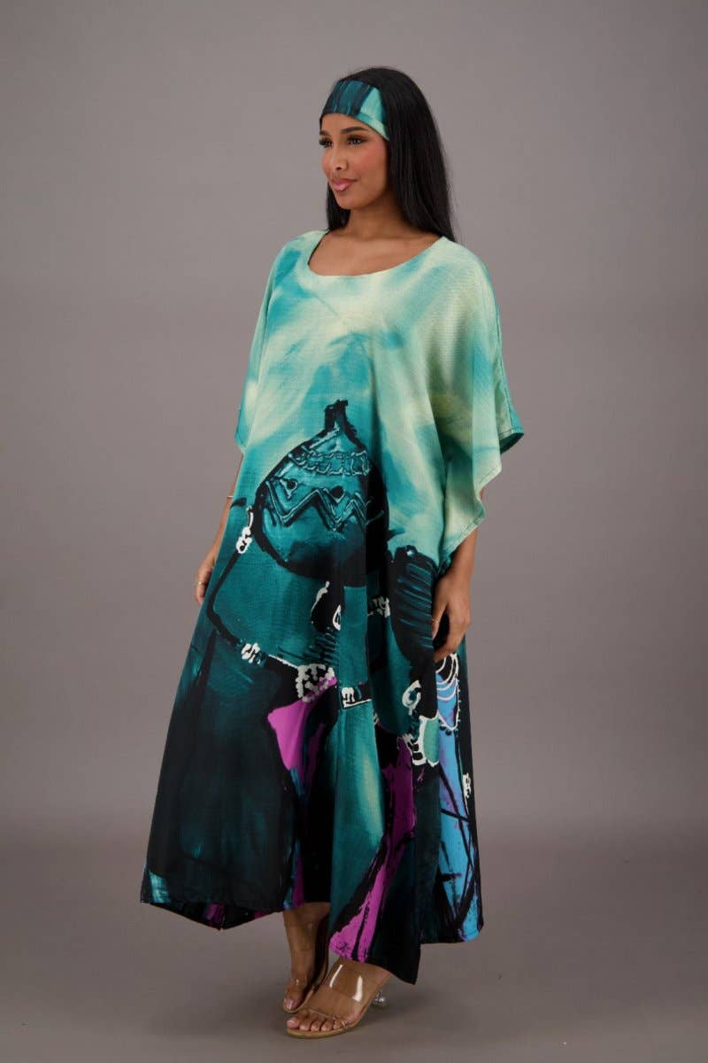 Teal Blue Water Color Inspired Kaftan KAF-42208 for wholesale on Faire1