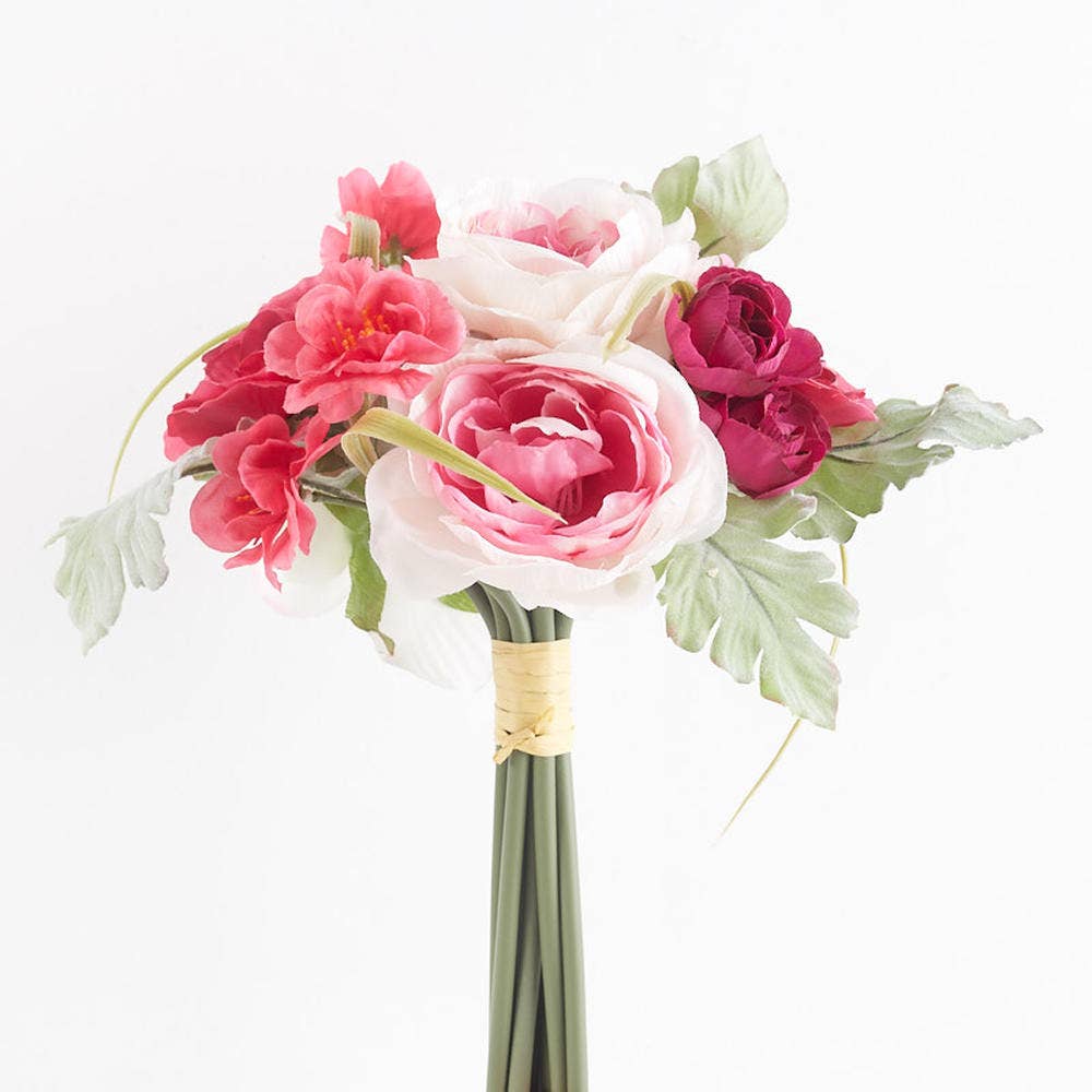 Factory Direct Craft - Wholesale Artificial flowers - 10-inch Pink Artificial Ranunculus Silk Flowers Bouquet 3