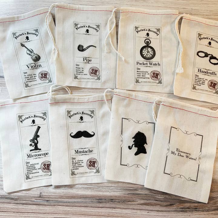 Kport Gift Company - Wholesale Gift Bag Set/Pack - Sherlock Holmes Gift Favor Bags. 8 Bag Set