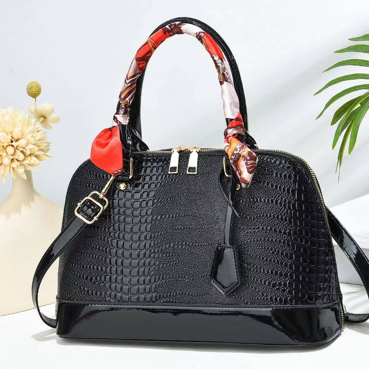 Superbia - Wholesale Top Handle Bag - Women's - Luxury Croc Pattern Zip Around Tote Bag Top Handle Bag-20263