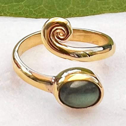 Labradorit Spiral Justerbar Ring - Messing, Indonesien for engroshandel hos Women's Peace Collection