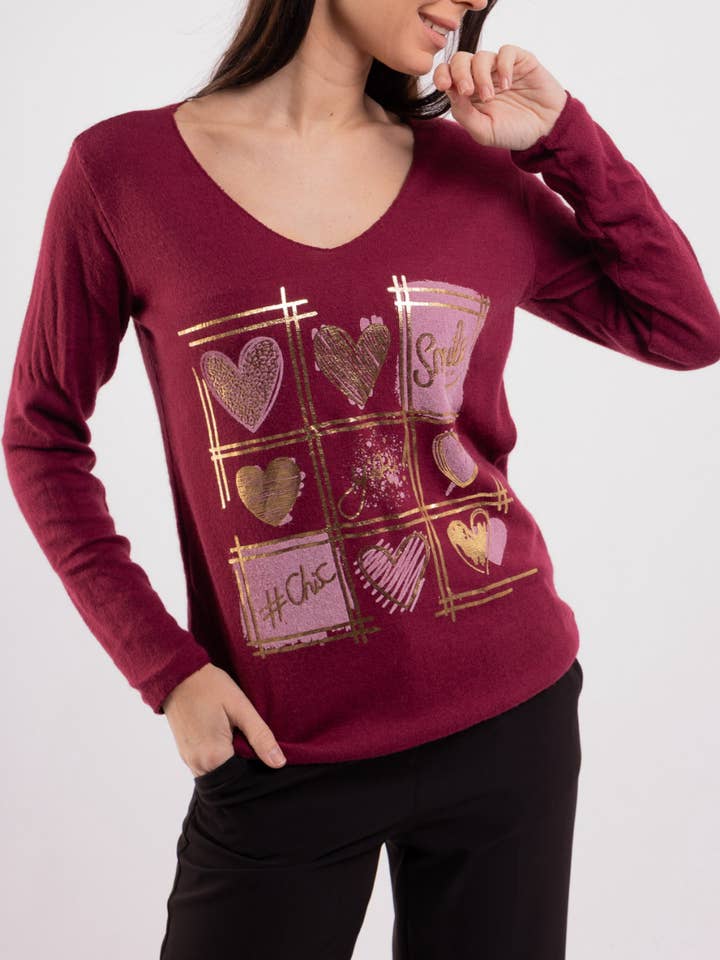 Hoog V-hals “Smile & Hearts” goud Art 97328AC2 voor wholesale door Nota bene